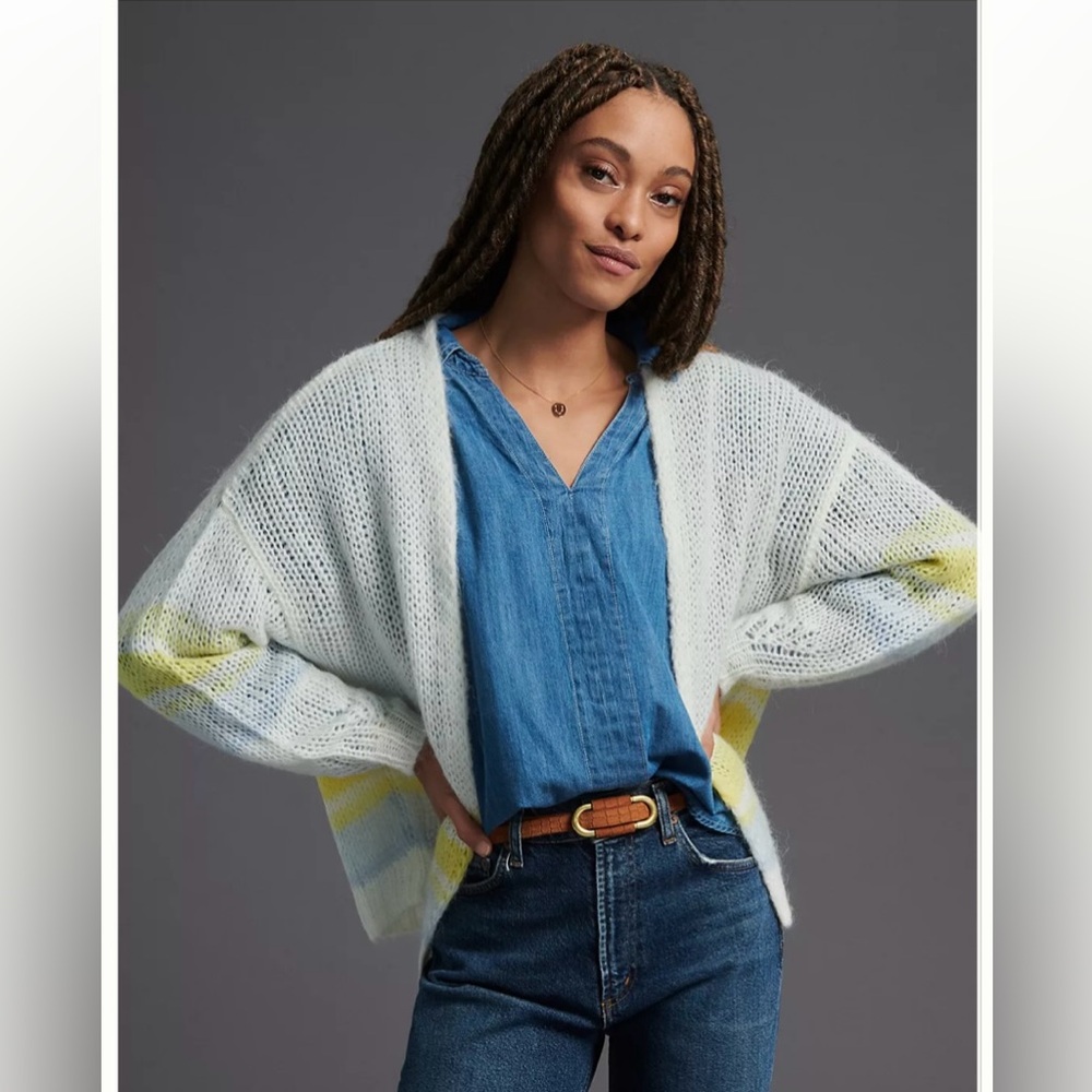 Anthropologie Florence Cardigan yellow and blue stripe